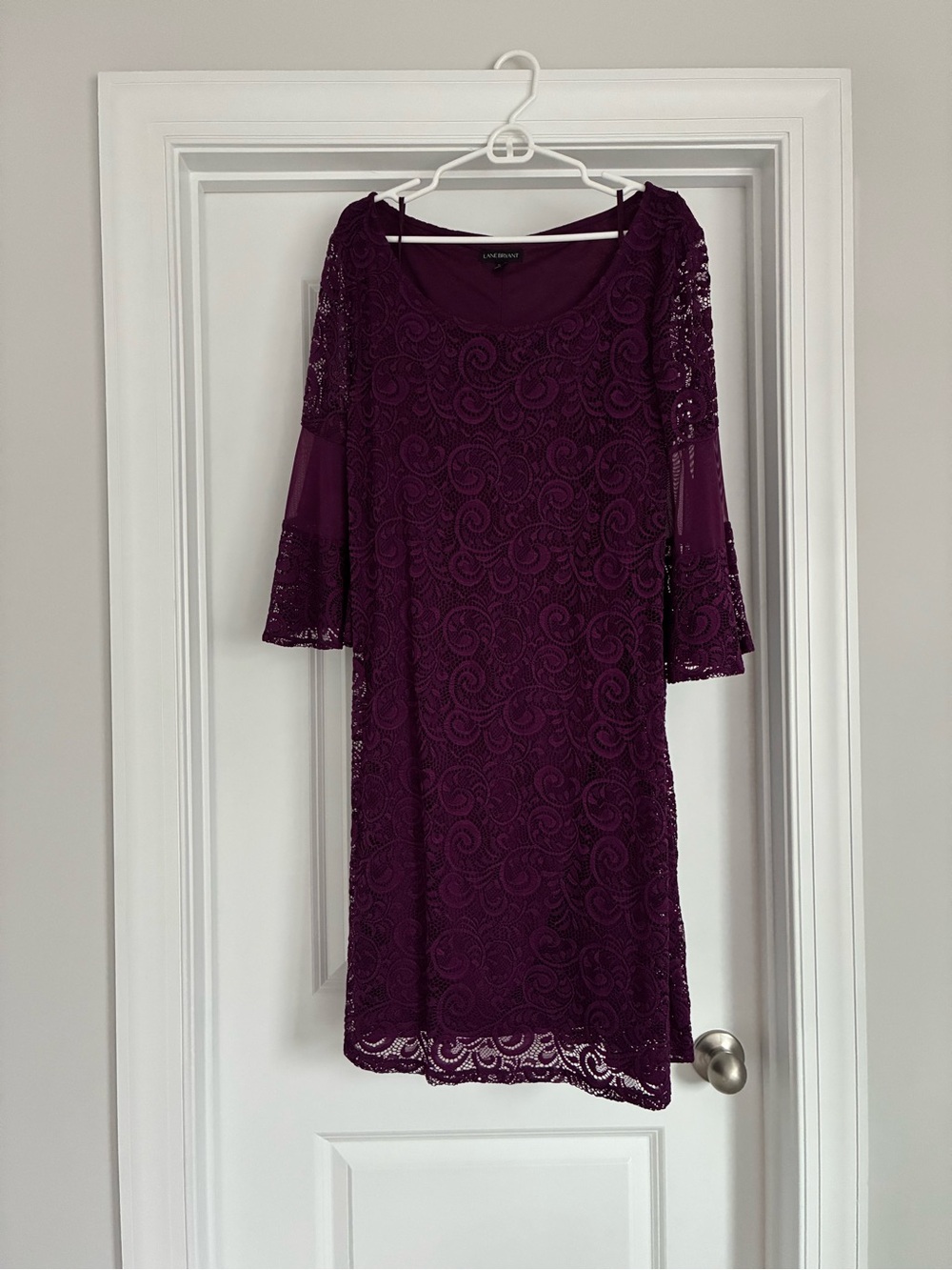 Lane Bryant Plum Lace Scoop Neck Dress with Bell Sleeves